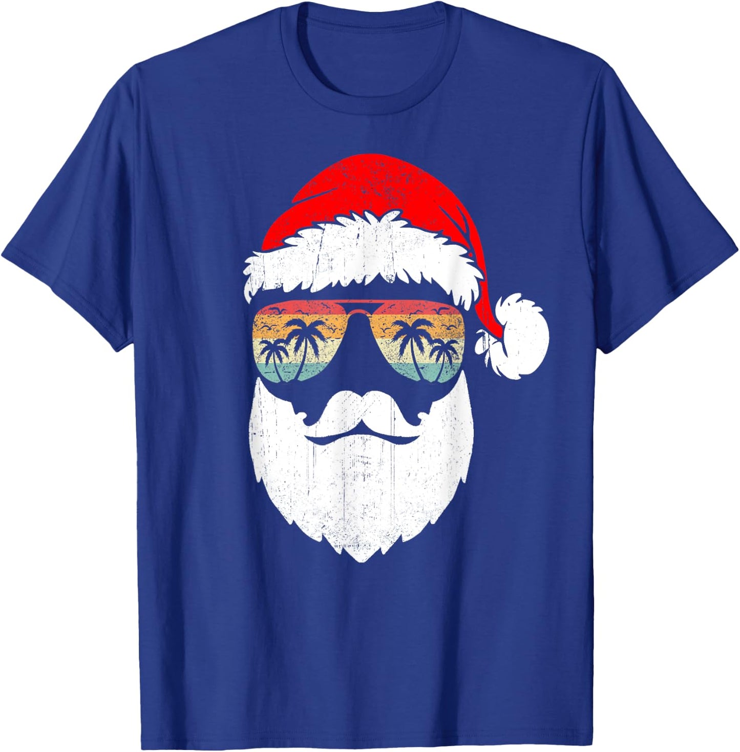 Santa Face Retro Sunglasses Hawaiian Christmas Xmas Tropical T-Shirt - T-Shirt | Royal
