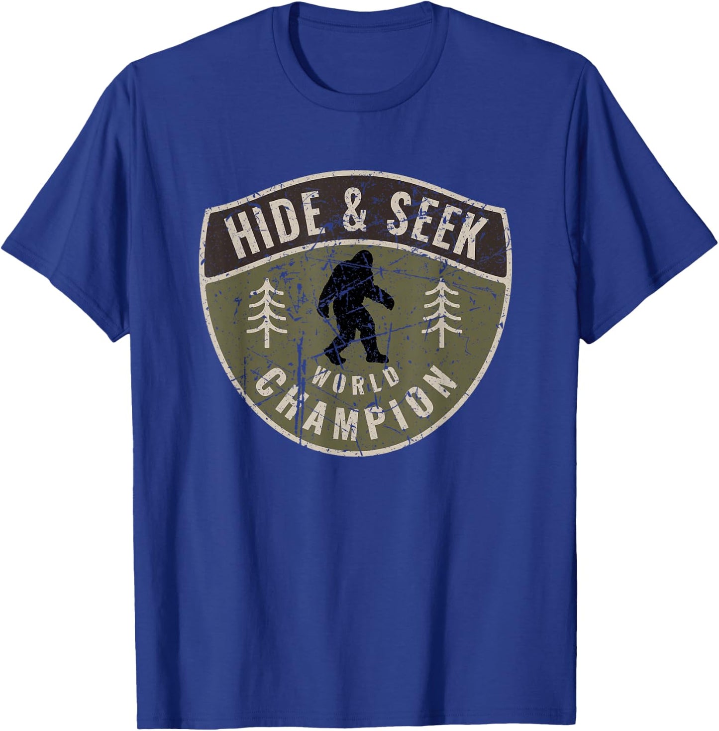 Vintage Sasquatch Hide And Seek World Champion Big Foot T-Shirt - T-Shirt | Royal