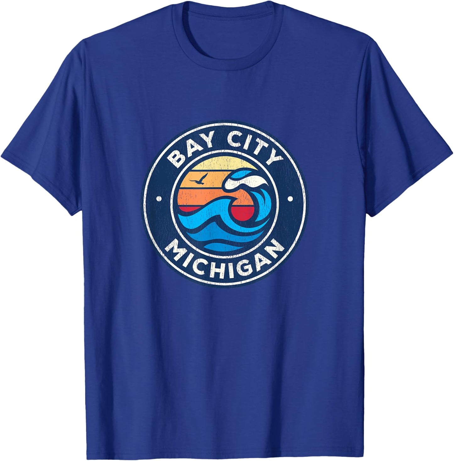 Bay City Michigan MI Vintage Nautical Waves Design T-Shirt - T-Shirt | Royal