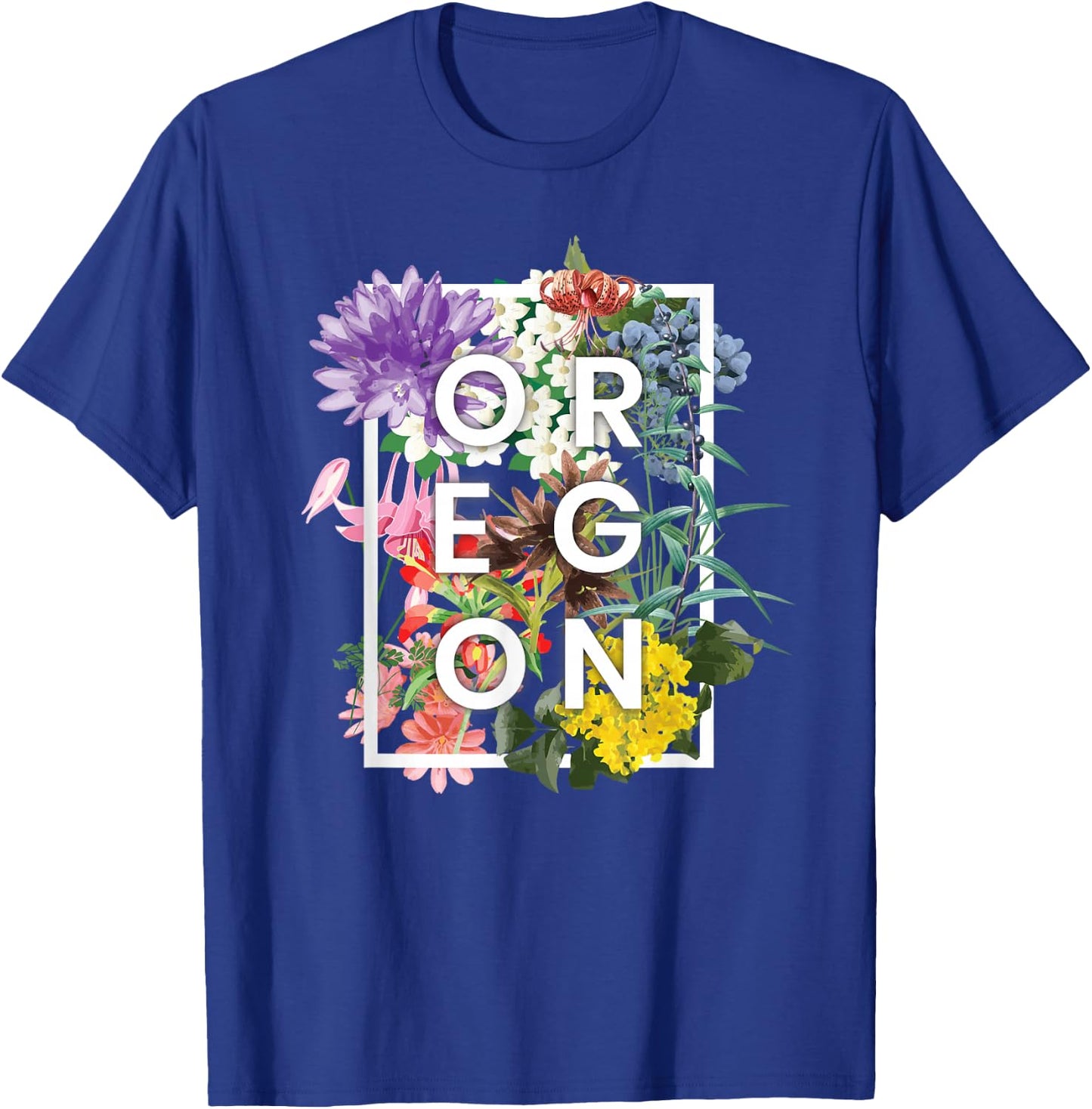 Flowers of Oregon Word Art - Oregon State USA Souvenir T-Shirt - T-Shirt | Royal
