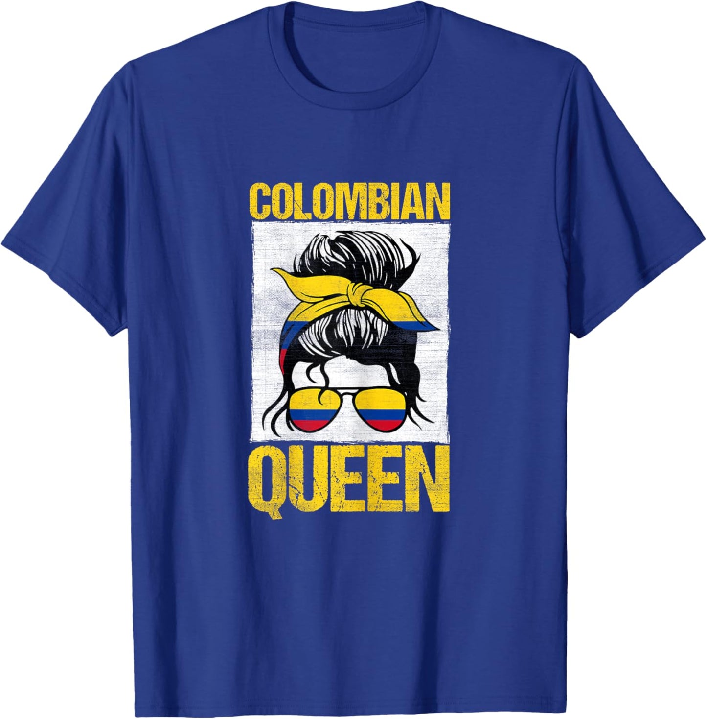 Columbia Queen Latino Americans Messy Bun Funny Colombian T-Shirt - T-Shirt | Royal