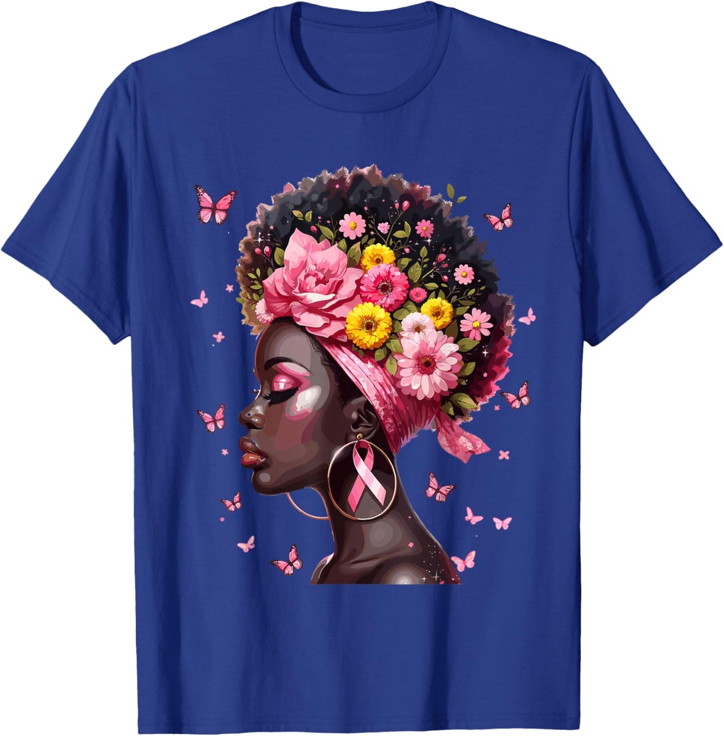 In October We Wear Pink Black Woman Breast Cancer Awareness T-Shirt - T-Shirt | Royal