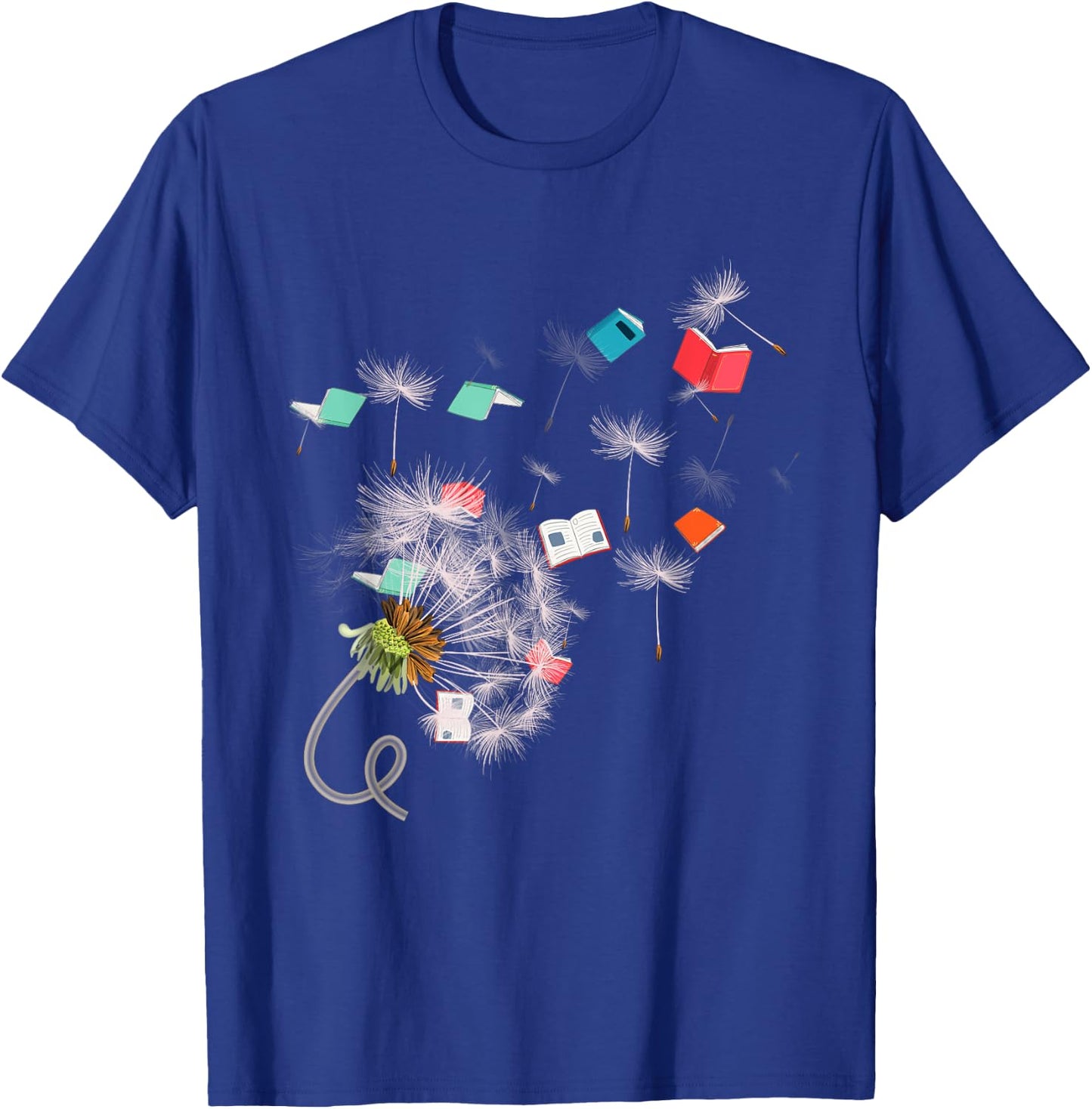 Book Reading Lover Librarian Gift Dandelion Reading T-Shirt - T-Shirt | Royal