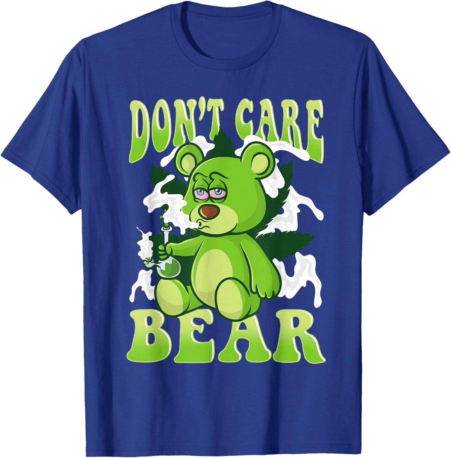 Stoned Bear Smoking Weed Holding Bong Don't Care Marijuana T-Shirt - T-Shirt | Royal
