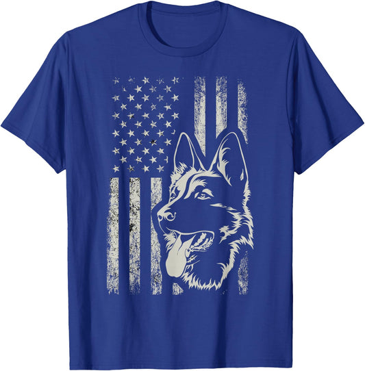 Patriotic German Shepherd American Flag 4th of July Shepherd T-Shirt - T-Shirt | Royal
