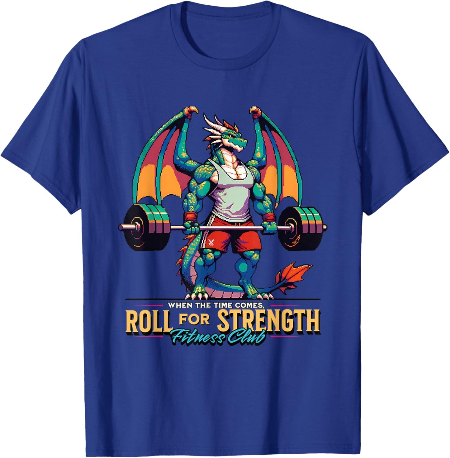 Roll for Strength Gym TTRPG Roleplaying Cool Workout Pixel T-Shirt - T-Shirt | Royal
