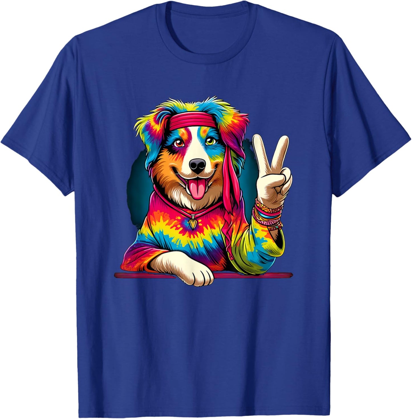 Peace Sign Tie Dye Australian Shepherd dog T-Shirt - T-Shirt | Royal