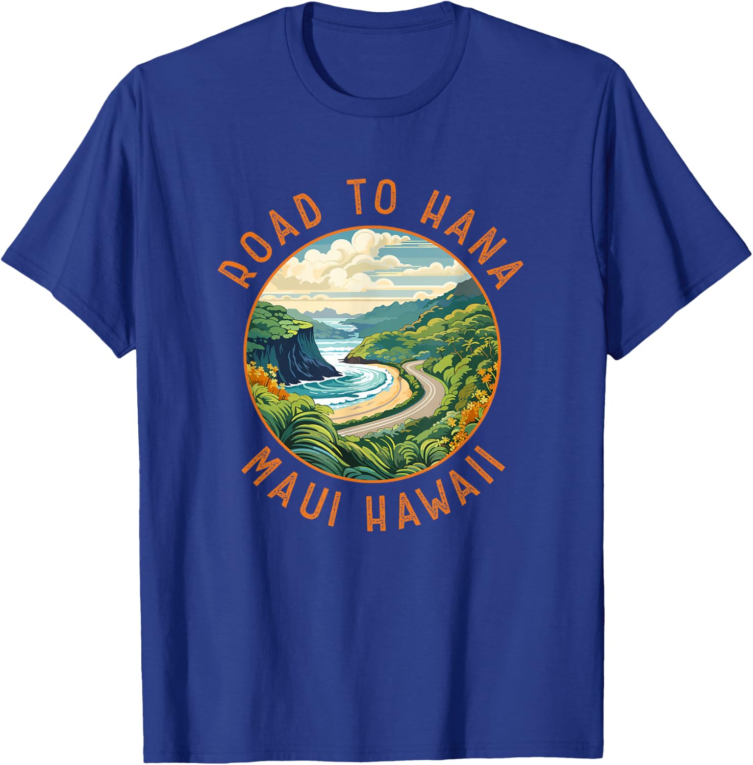 Road to Hana Maui Hawaii Distressed Circle T-Shirt - T-Shirt | Royal
