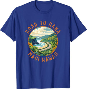 Road to Hana Maui Hawaii Distressed Circle T-Shirt - T-Shirt | Royal