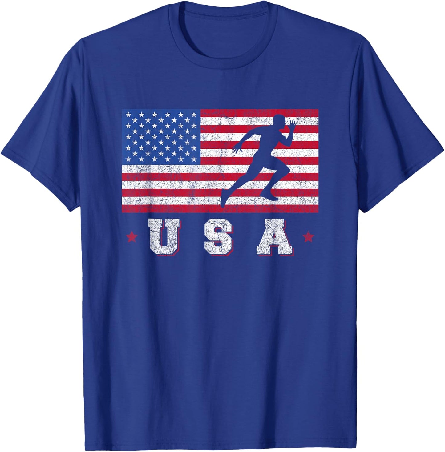 Patriotic Sports Gift American USA Flag Track And Field T-Shirt - T-Shirt | Royal