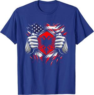 Skenderbeg Albania Inside and Kosovo flag proud Albanian T-Shirt - T-Shirt | Royal