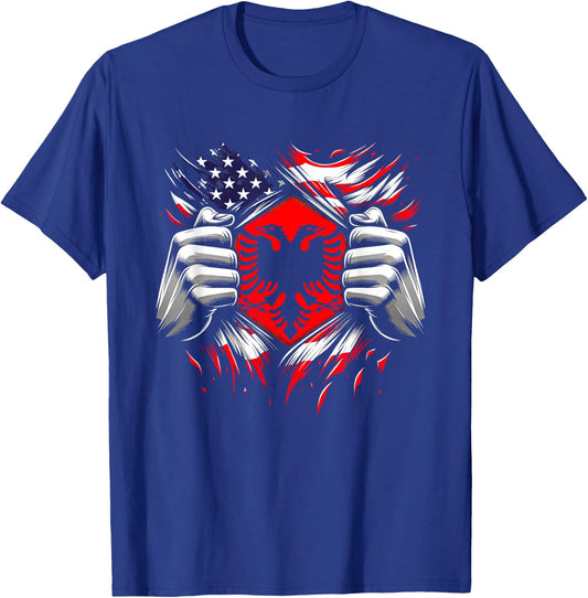Skenderbeg Albania Inside and Kosovo flag proud Albanian T-Shirt - T-Shirt | Royal