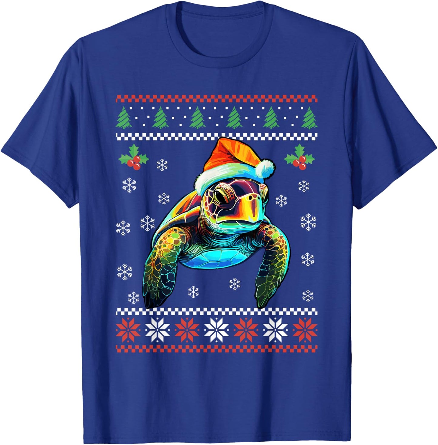 Sea Turtle Ugly Christmas Sweater Xmas For Adults Kids T-Shirt - T-Shirt | Royal