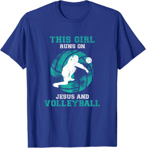 This Girl Runs On Jesus And Volleyball Shirt Teen Cute Gifts T-Shirt - T-Shirt | Royal