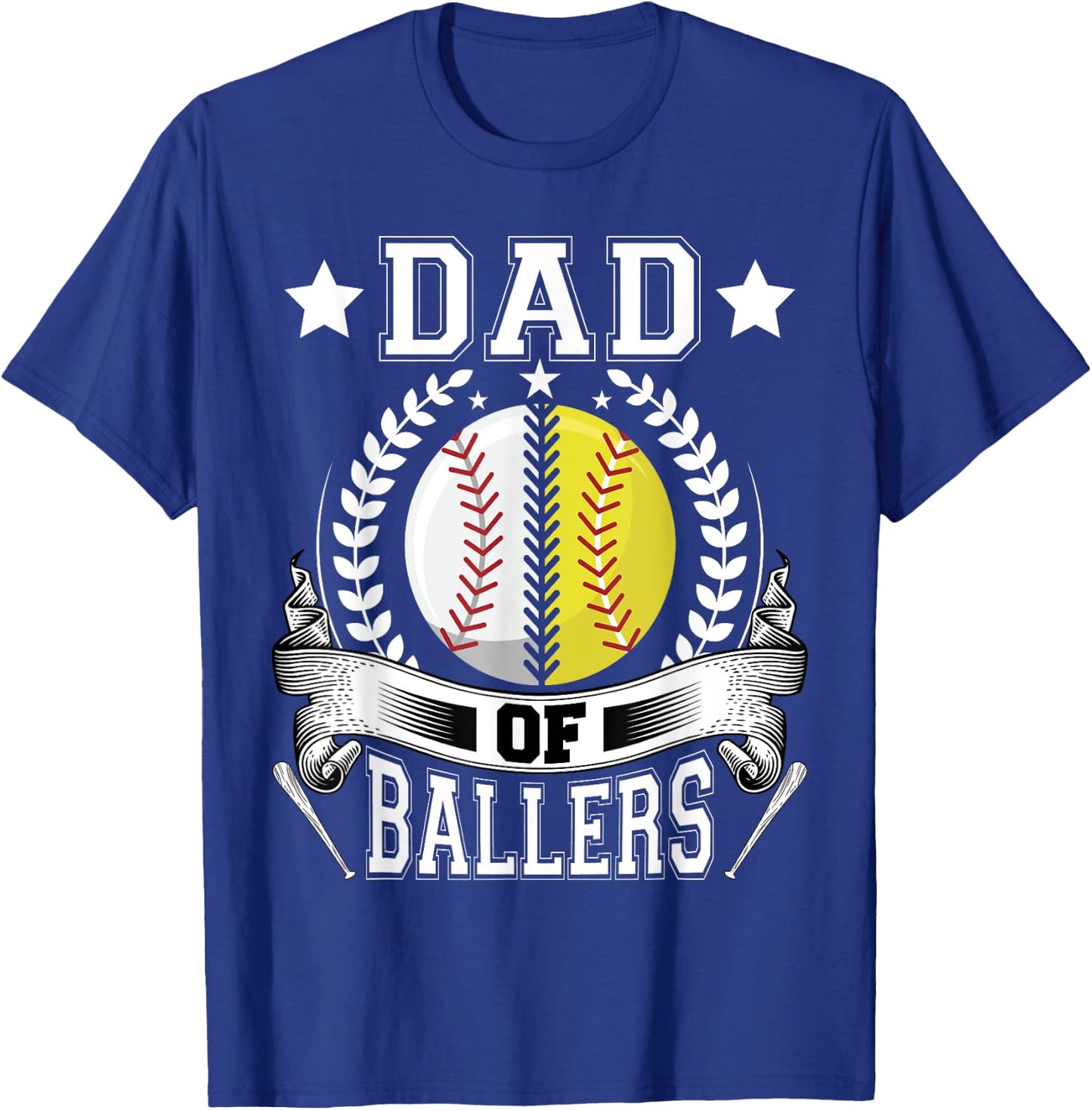 Dad of Ballers Funny Baseball Funny Dad Softball T-Shirt - T-Shirt | Royal