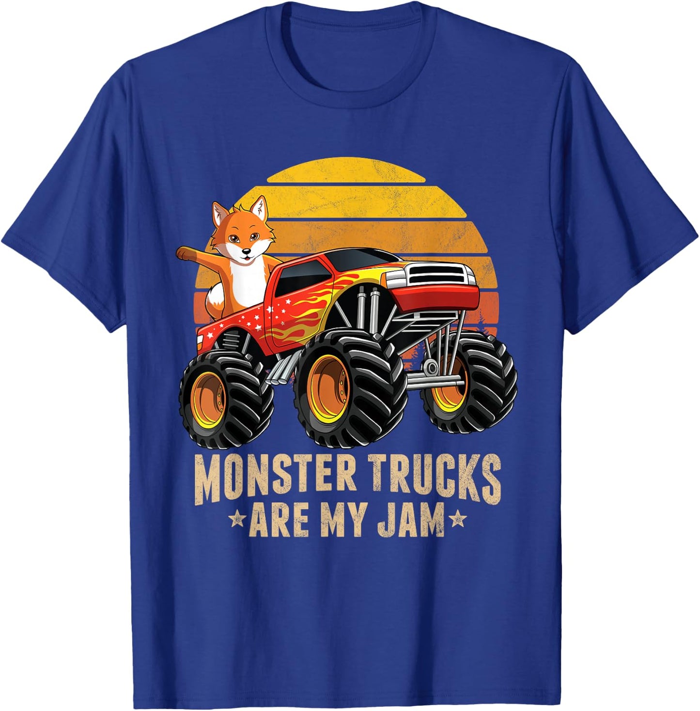 Vintage Fox Monster Truck Are My Jam Retro Sunset Boys Gift T-Shirt - T-Shirt | Royal