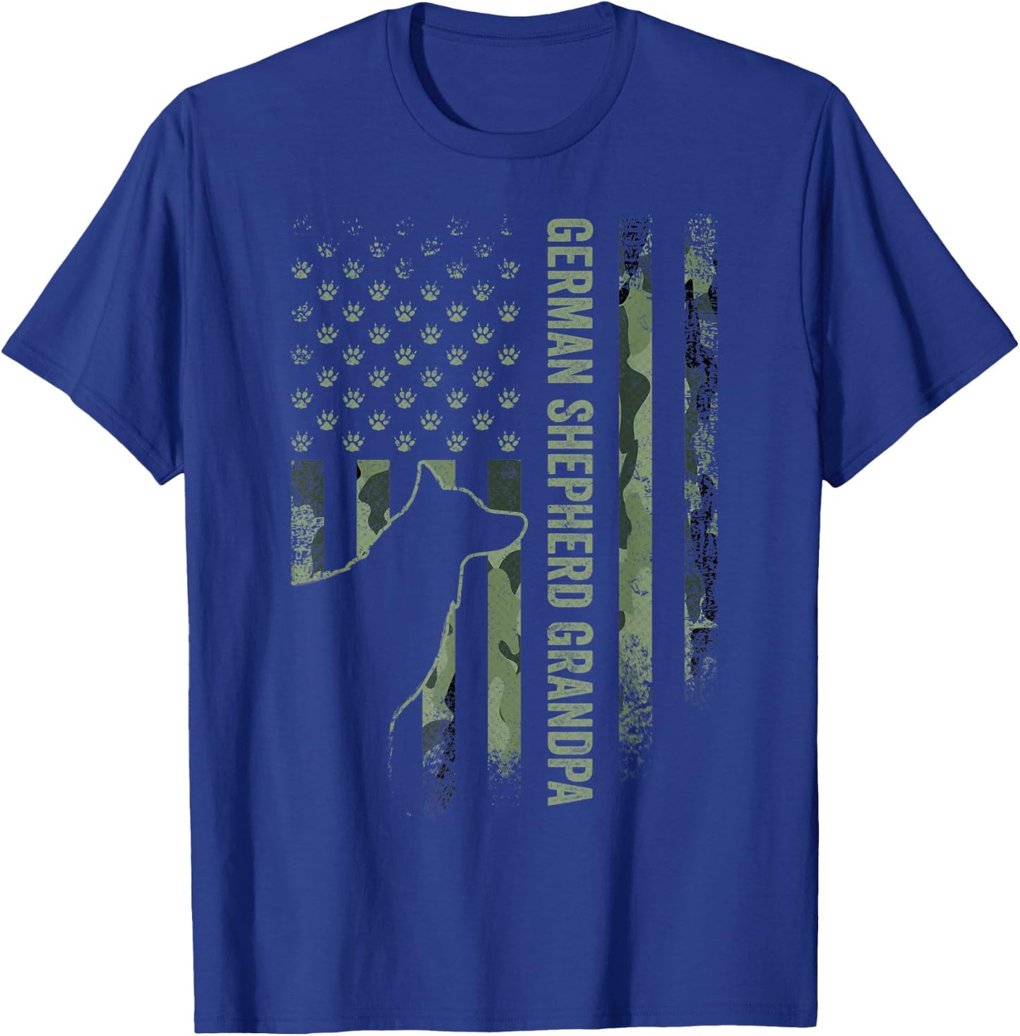 American Camo Flag Proud German Shepherd Grandpa Silhouette T-Shirt - T-Shirt | Royal