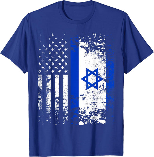 Proud Israeli USA Flag Patriotic Pride American Israel Flag T-Shirt - T-Shirt | Royal