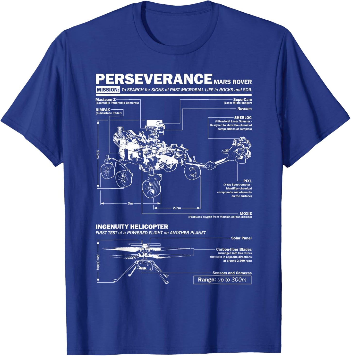 Perseverance Mars Rover and Ingenuity Helicopter | NASA T-Shirt - T-Shirt | Royal