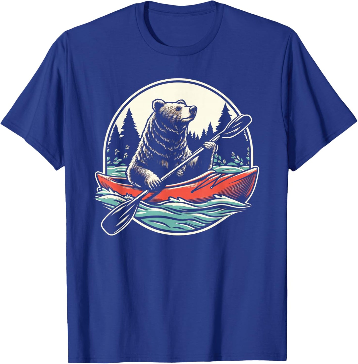 Bear With Kayak Kayaking Retro T-Shirt - T-Shirt | Royal