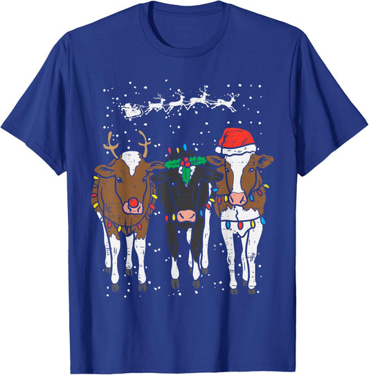 Reindeer Santa Cows Funny Farm Christmas Animal Lover PJ T-Shirt - T-Shirt | Royal