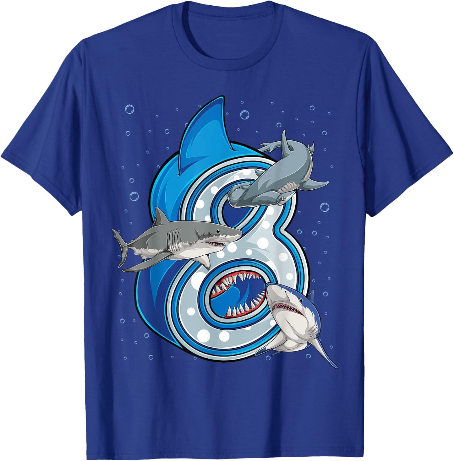 8th Birthday Boys Shark 8 years Old Ocean Shark B-day T-Shirt - T-Shirt | Royal