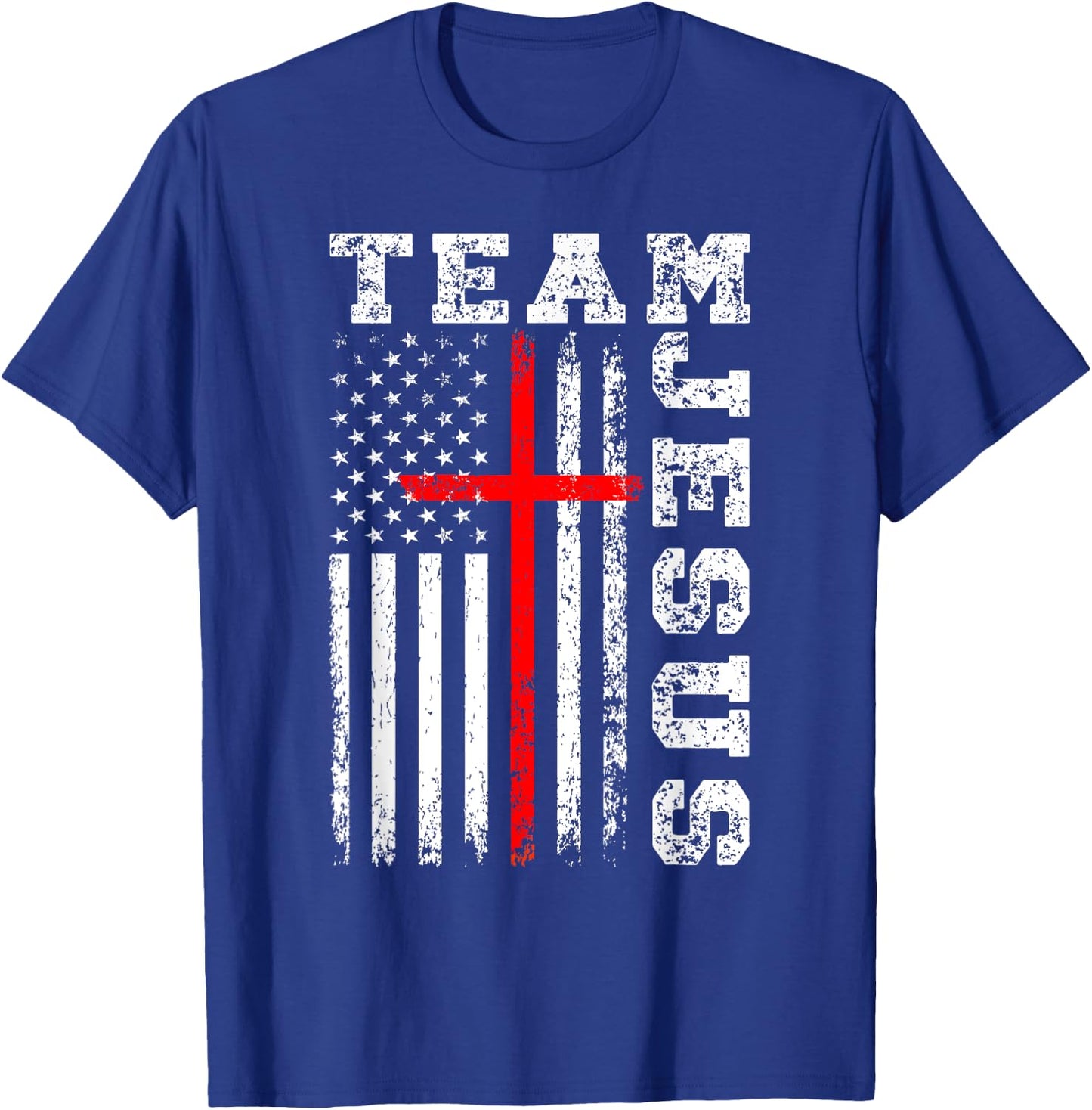 Team Jesus Cross And US Flag T-Shirt - T-Shirt | Royal