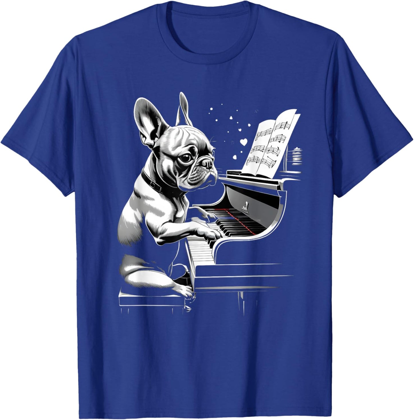 Cute French Bulldog Playing Piano Funny Dog and Piano Lover Men Women Kids T-Shirt - T-Shirt | Royal