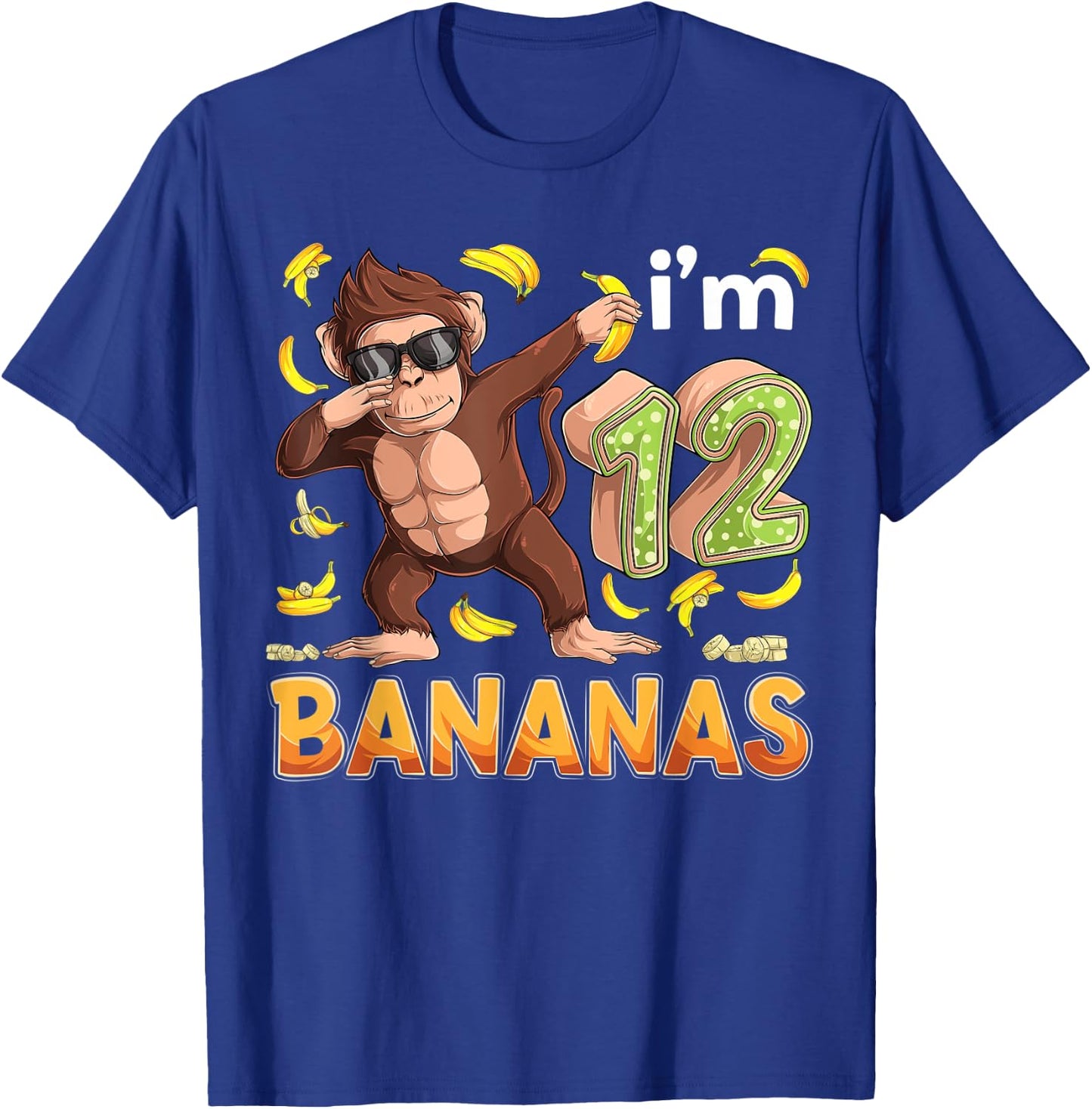 12 Year Old Monkey Birthday Safari Jungle Animal 12th B-day T-Shirt - T-Shirt | Royal