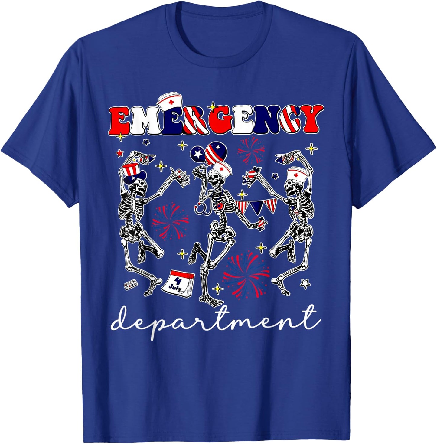 Emergency Department Skeleton Dancing ER Nurse 4th Of July T-Shirt - T-Shirt | Royal