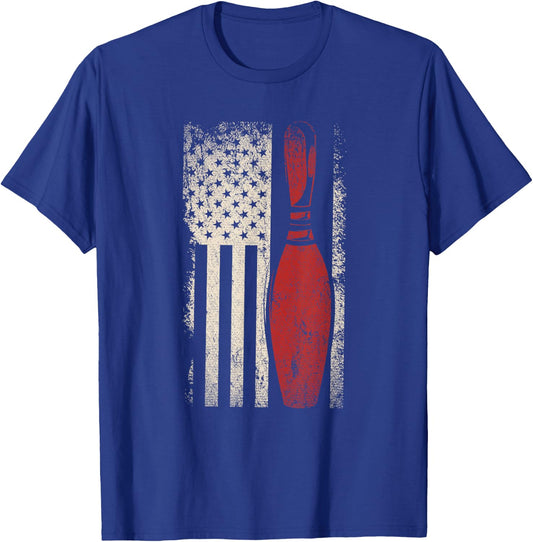 USA Flag Patriotic American Bowler Gift Bowling Pins Bowling Small T-Shirt - T-Shirt | Royal