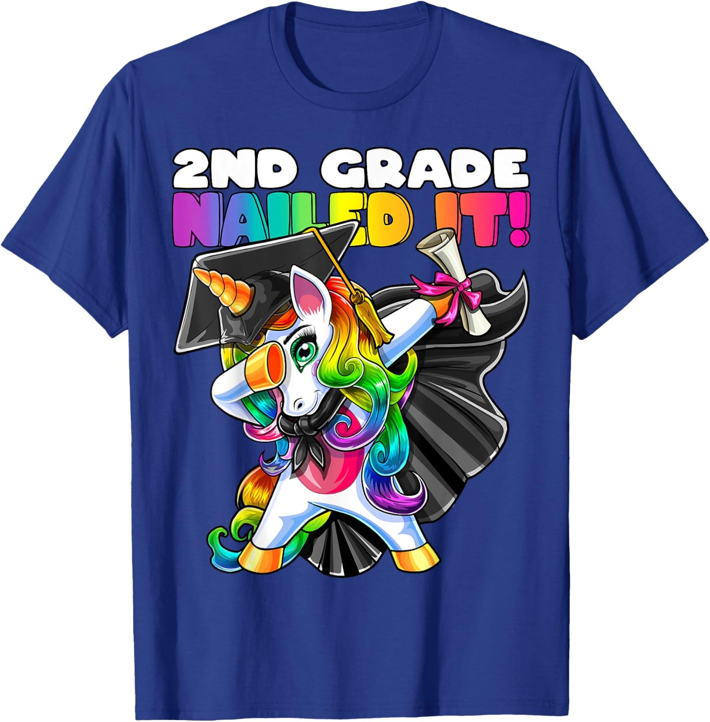 Dabbing Unicorn 2nd Grade Graduation Cap Gown Gift Girls T-Shirt - T-Shirt | Royal