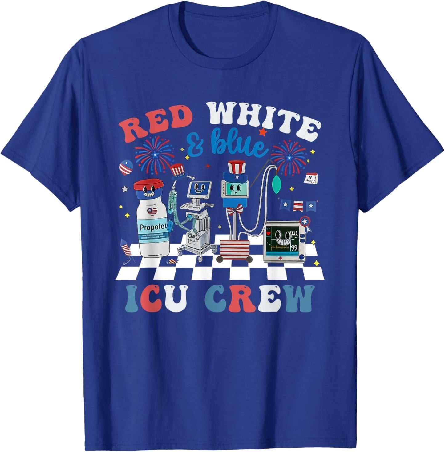 Red White Blue ICU Nurse Crew 4th of July Independence Day T-Shirt - T-Shirt | Royal