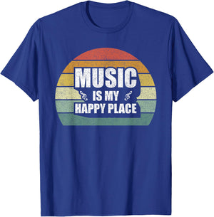 Retro Music Is My Happy Place Shirt Inspiring Music Vintage T-Shirt - T-Shirt | Royal
