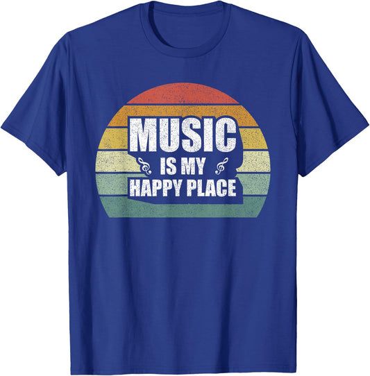 Retro Music Is My Happy Place Shirt Inspiring Music Vintage T-Shirt - T-Shirt | Royal