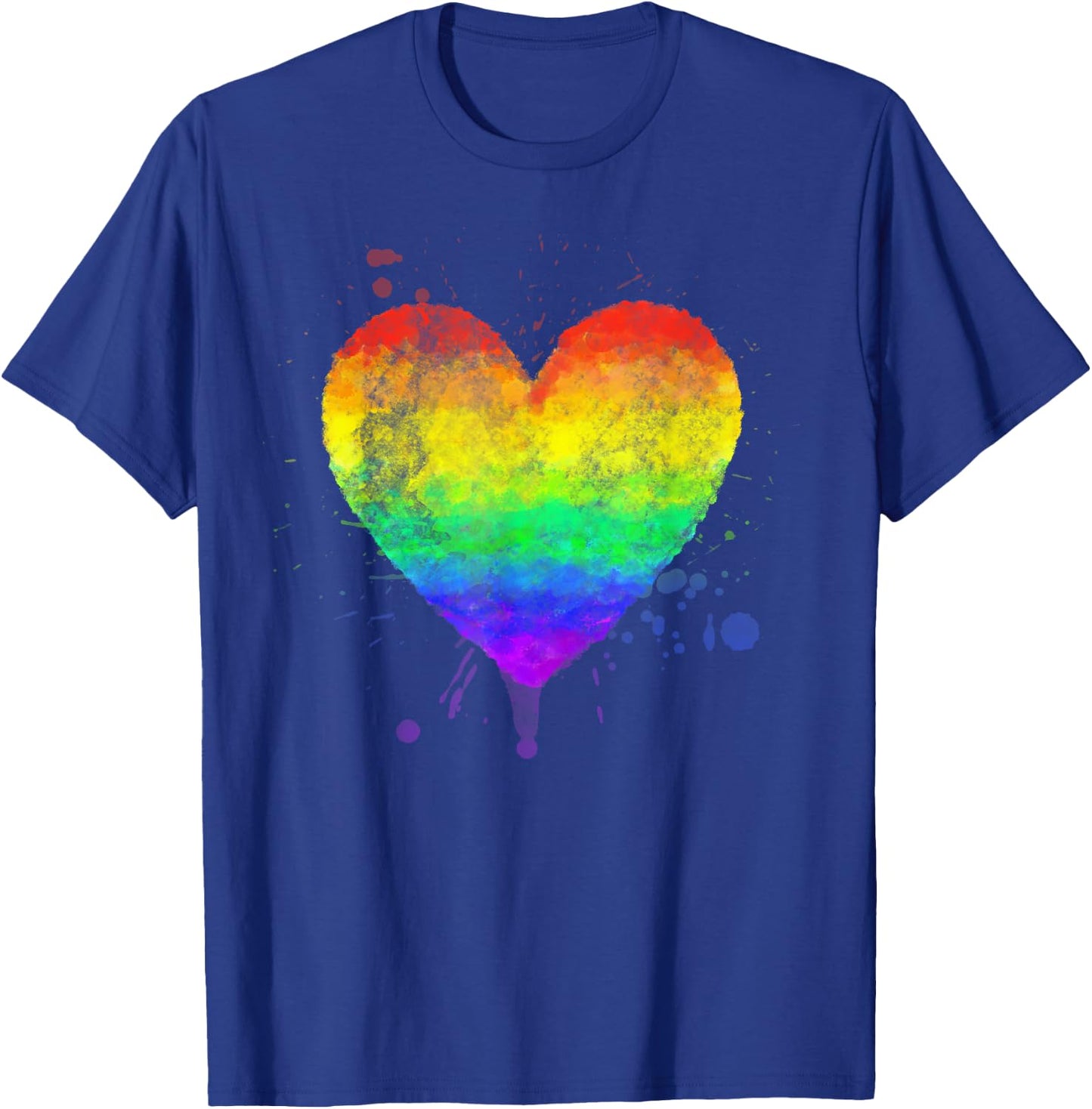 Faded Style Hand Drawn Rainbow Heart Gay Pride Paint Splash T-Shirt - T-Shirt | Royal