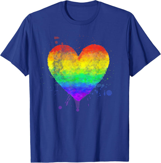 Faded Style Hand Drawn Rainbow Heart Gay Pride Paint Splash T-Shirt - T-Shirt | Royal