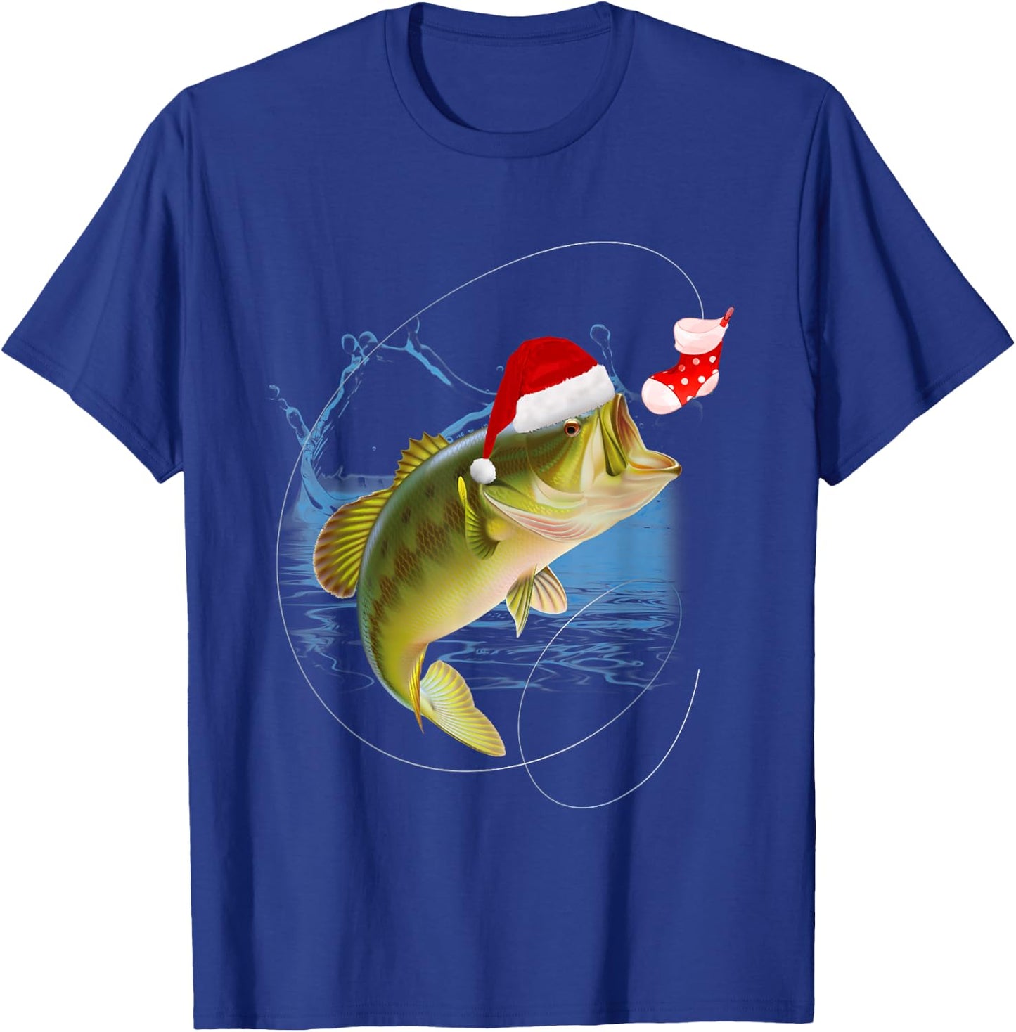 Funny Bass Fishing Santa Hat Christmas Pajama Fishermen Fish T-Shirt - T-Shirt | Royal