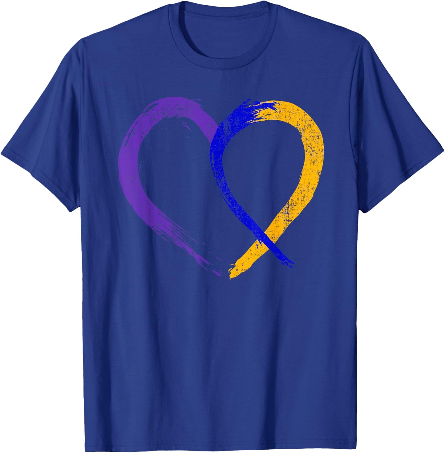 Ribbon Heart Bladder Cancer Purple Blue and Yellow Dysuria T-Shirt - T-Shirt | Royal