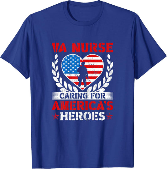 VA Nurse Caring For America's Heroes Patriotic Veterans Day T-Shirt - T-Shirt | Royal