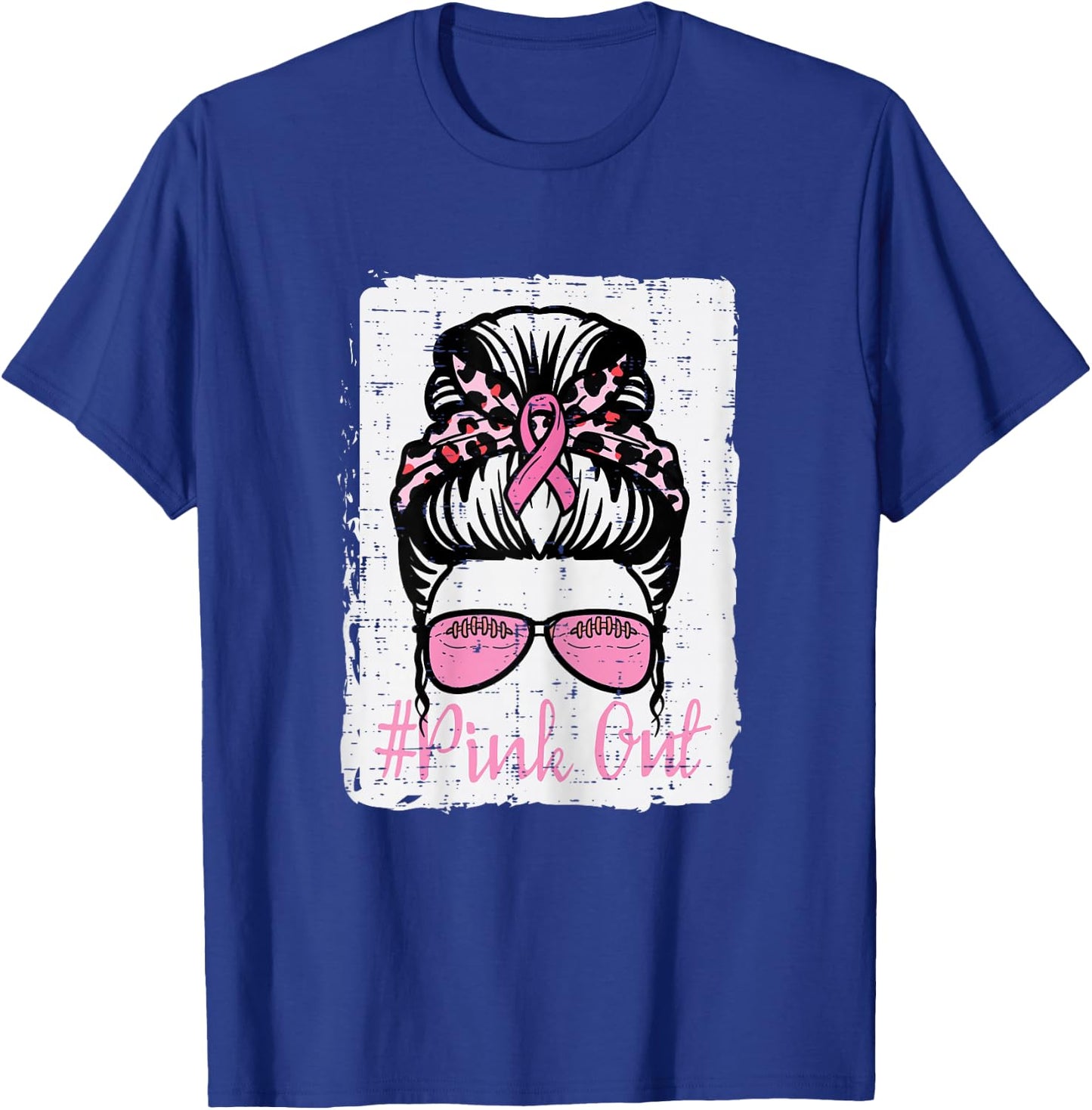 Breast Cancer Messy Bun Pink Out Football Awareness Women T-Shirt - T-Shirt | Royal