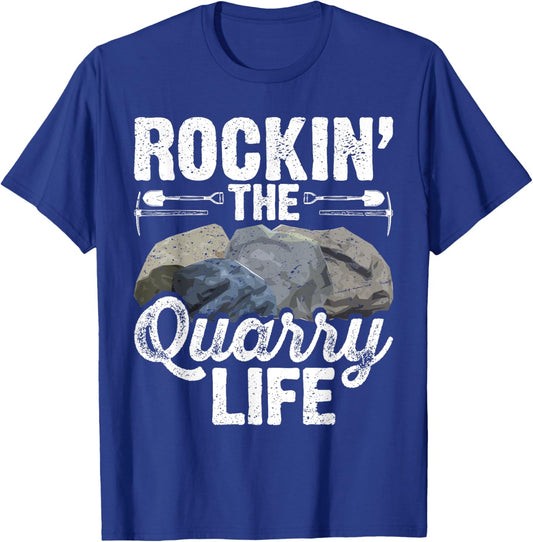 Rock Hounding Apparel -Adults Black Small Classic Fit Cotton 65% Polyester 35% Short Sleeve Rockin' The Quarry Life Geology-Themed T-Shirt - T-Shirt | Royal