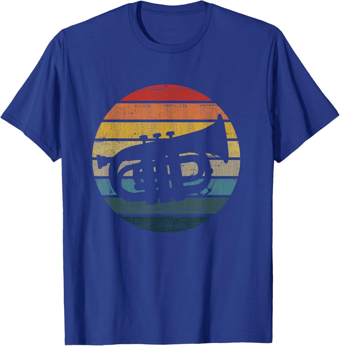 Baritone Silhouette On A Distressed Retro Sunset T-Shirt - T-Shirt | Royal