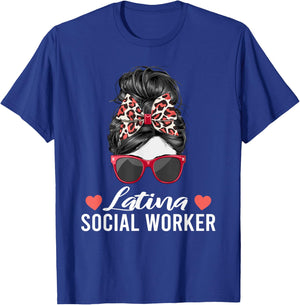 Latina Social Worker Messy Bun Hispanic Latin American Women T-Shirt - T-Shirt | Royal