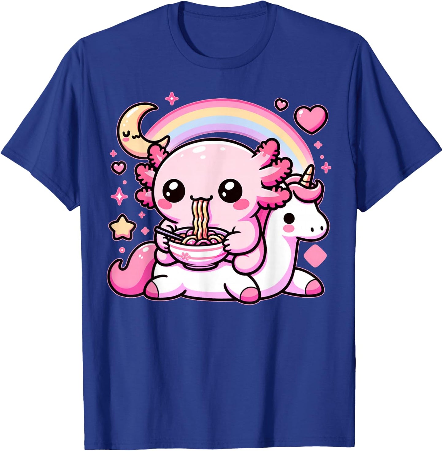 Anime Kawaii Axolotl Eating Ramen Noodles Kids Teen Girl Boy T-Shirt - T-Shirt | Royal