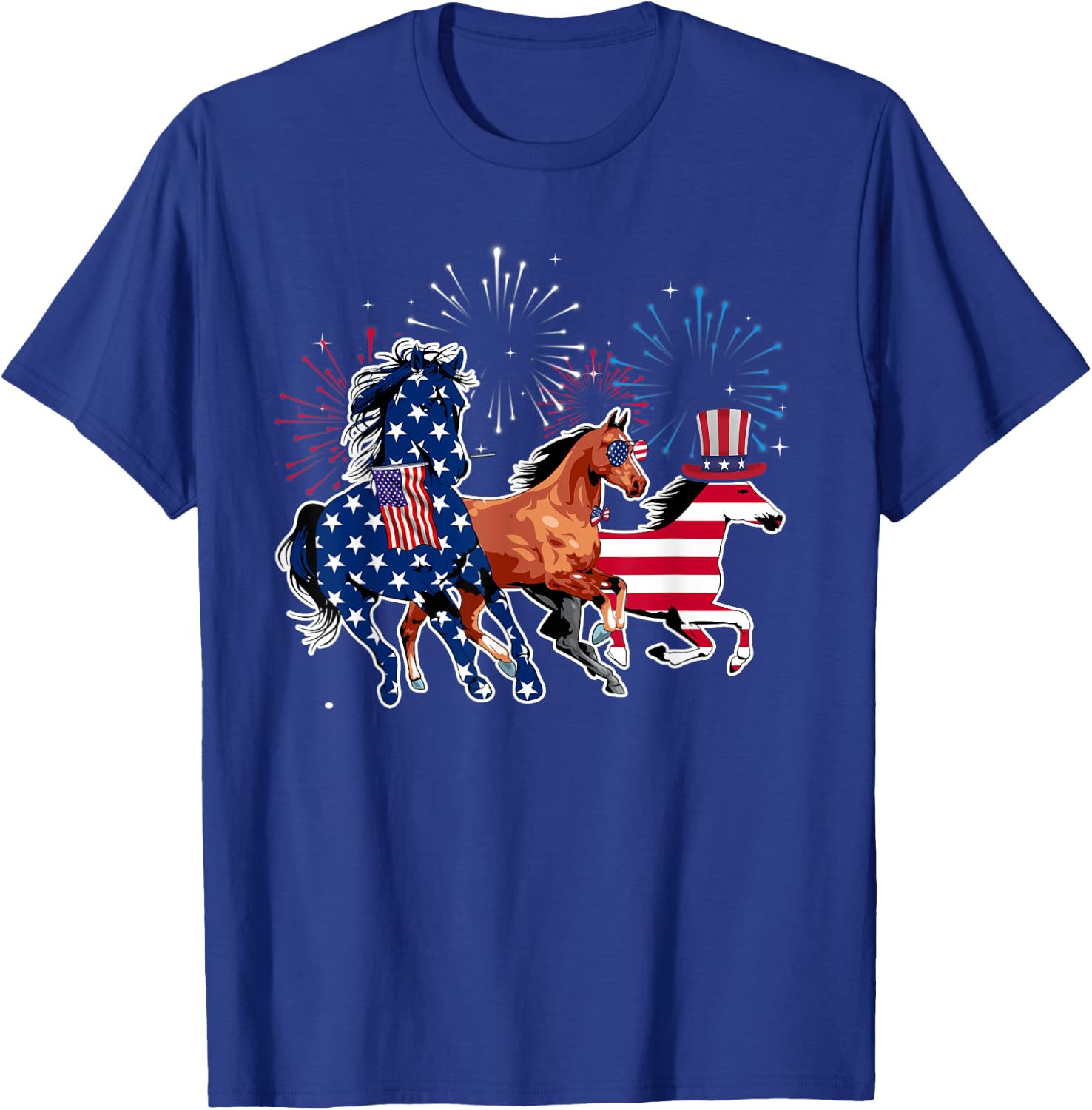 Happy 4th Of July American Flag Red White Horse And Blue Kids Men T-Shirt - T-Shirt | Royal