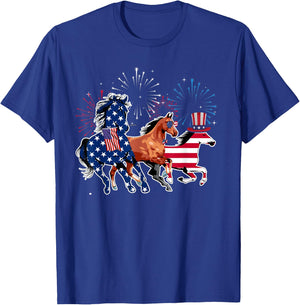 Happy 4th Of July American Flag Red White Horse And Blue Kids Men T-Shirt - T-Shirt | Royal
