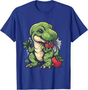 Strawberry Dinosaur Cute Dino Wildlife Strawberries T-Rex T-Shirt - T-Shirt | Royal