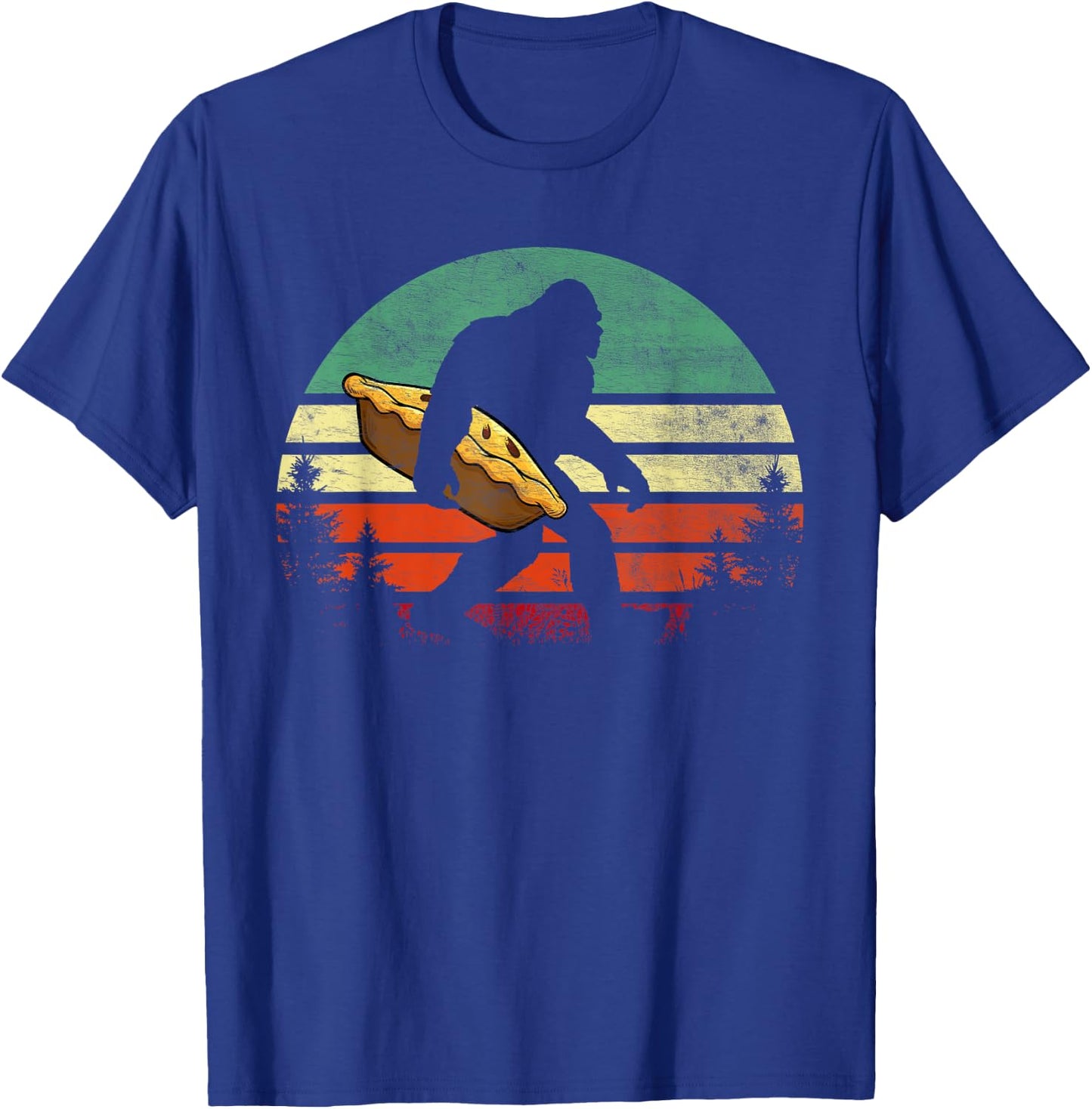 Retro Bigfoot Carrying Apple Pie Thankgiving Sasquatch T-Shirt - T-Shirt | Royal