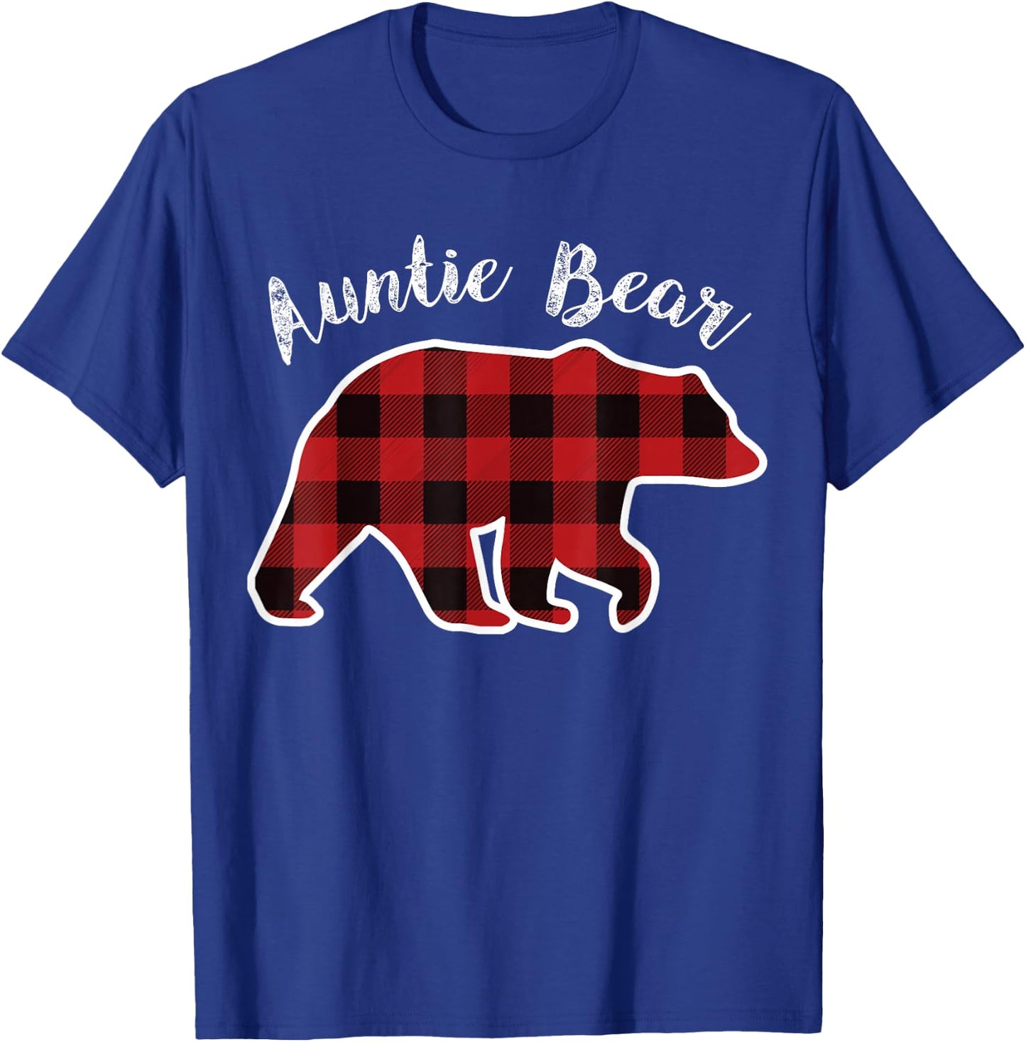 AUNTIE BEAR | Women Red Plaid Christmas Pajama Aunt Gift T-Shirt - T-Shirt | Royal